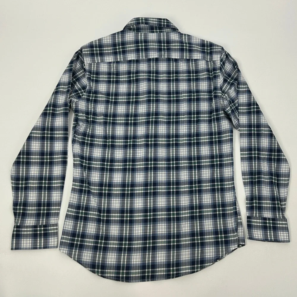 Banana Republic Slim Stretch Soft Wash Shirt Men's M Blue White Plaid Button‎ Up